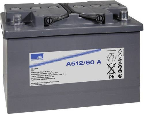 GNB Sonnenschein A512/60A Blei-Gel Akku 12V 60Ah Grau B/H/T: 27,8 x 19,0 x 17,5 cm Konuspol Wartungsfrei - Bild 1