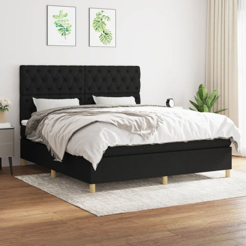 Vidaxl Boxspringbett mit Matratze in Schwarz aus Stoff B/T/H: 160 x 200 x 118 cm - Bild 1