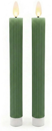 Relaxdays LED Stabkerzen 2er Set aus Echtwachs in Khaki mit Timer und Flackereffekt, Höhe: 25 cm, Durchmesser: 2 cm