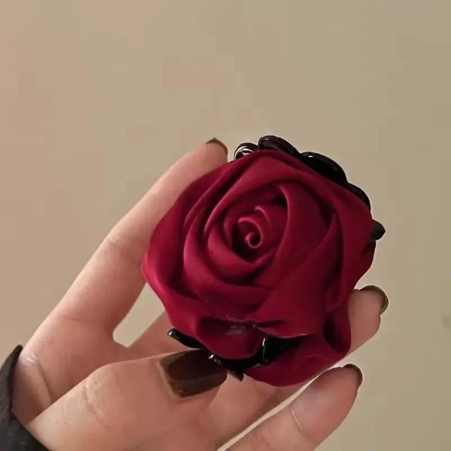 YULIN Haarklammer, Rose Blume, Satin, rot, Damen, Mädchen - Bild 1