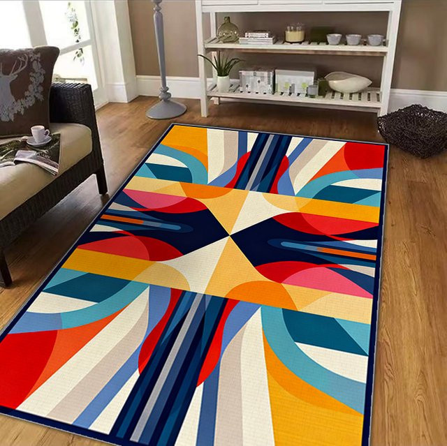 VIKAMA Moderner geometrischer Teppich in Mehrfarbig, rutschfeste Bodenmatte für Wohnzimmer, Küche oder Home Office - Bild 1