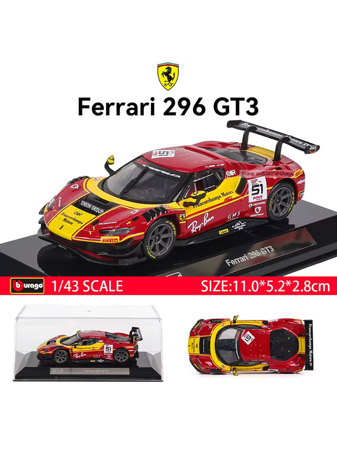 Bburago Ferrari 296 GT3 499P, Legierungsautomodell, 1:43, schwarz, ab 14 Jahren - Bild 6