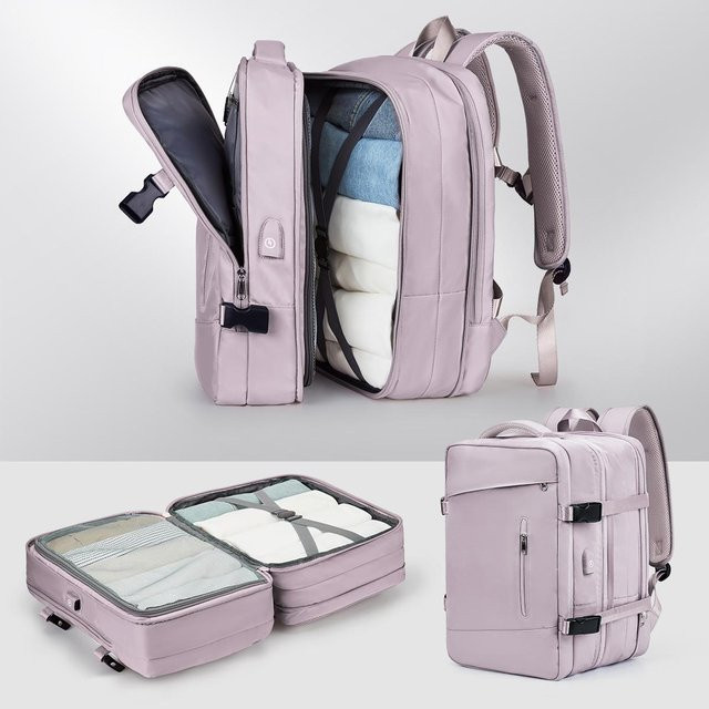 Weft Erweiterbarer Laptop Rucksack für 17 Zoll in Pink, Wasserdichter Geschäftsreise-Rucksack mit großer Kapazität für Herren und Damen - Bild 1