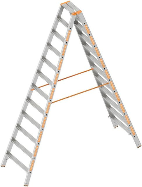 Layher Topic 1043 Stufenstehleiter in Silber aus Stahl mit 2x12 Stufen - Bild 1