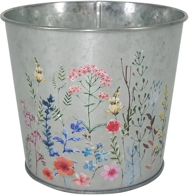 A.H.G. Übertopf aus Metall verzinkt mit Blumenaufdruck rund in Silber, Durchmesser: 15 cm, Höhe: 13 cm - Bild 1