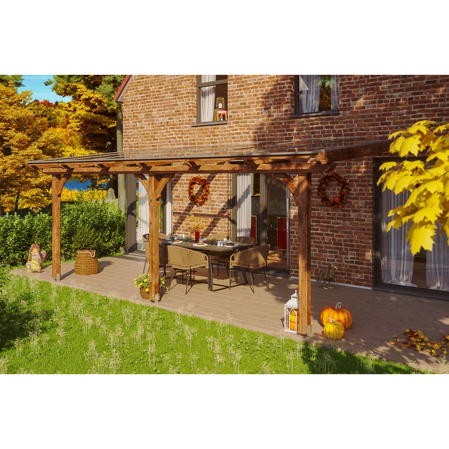 Skan Holz Terrassenüberdachung Rimini aus Douglasie in Nussbaum Braun B/T/H: 648 x 300 cm - Bild 2
