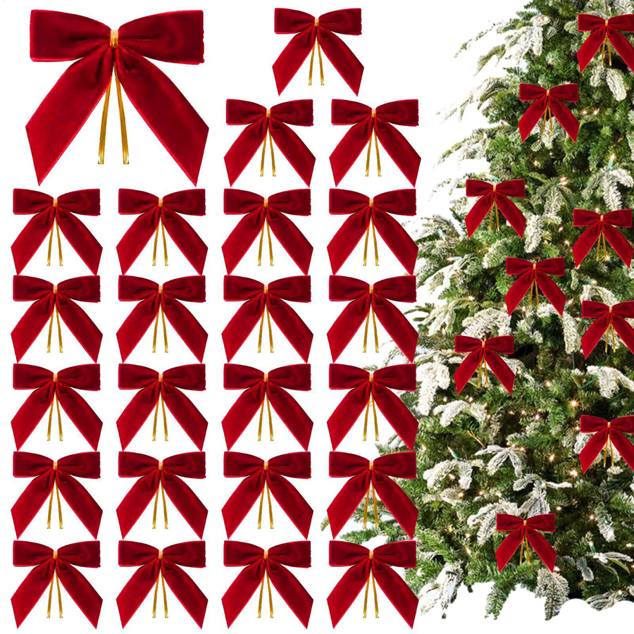 24 Stück rote Weihnachts-Samtschleifen zum Basteln und für die Geschenkverpackung - Bild 2