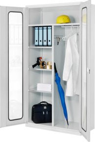 Kappes ErgoPlus Akten- und Kleiderschrank aus Stahlblech mit Sichtfenstertüren in Grau, H: 195 cm, B: 100 cm, T: 50 cm - Bild 1