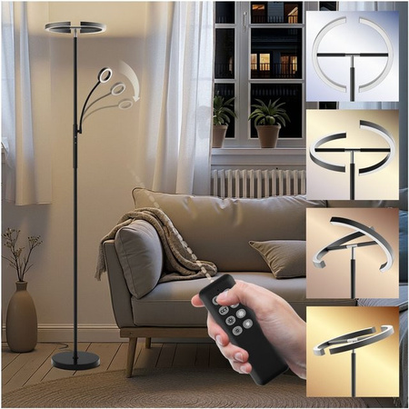 tectake Auralis LED Deckenfluter in Schwarz mit dimmbarer Beleuchtung und Leselicht, B/T/H: 31,5 x 31,5 x 188 cm