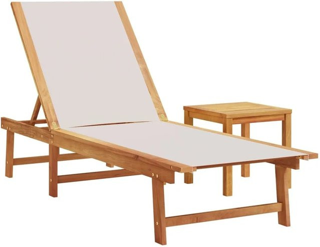 vidaXL Sonnenliege mit Tisch aus Akazien-Massivholz und Textilene in Grau und Braun - Bild 1