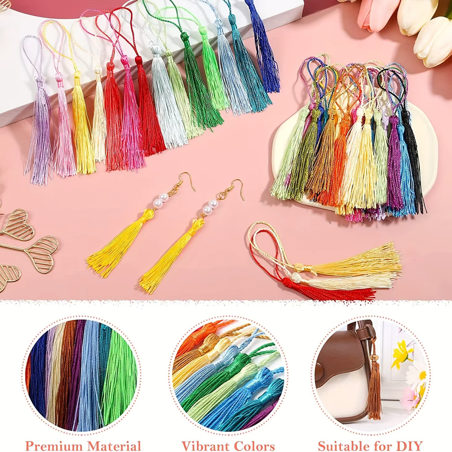 20 Stück handgemachte seidige Quasten in Multicolour mit Kordelschlaufe für Schmuckherstellung und DIY-Projekte, Länge: 12,5 cm - Bild 4