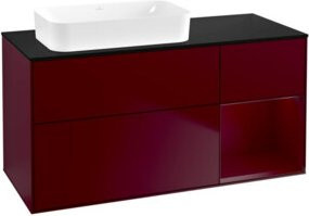 V&B Waschtischunterschrank Finion mit Wandbeleuchtung und Regalsystem rechts, Farbe Peony Matt, B: 120 cm, T: 60 cm - Bild 1
