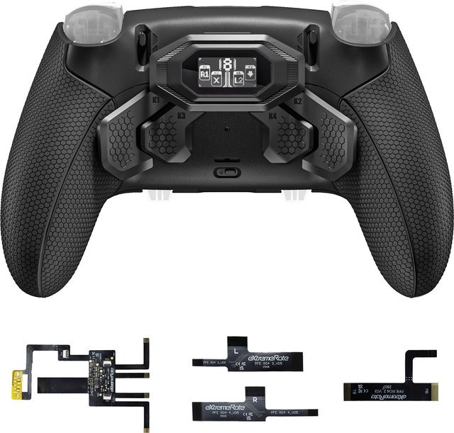 eXtremeRate BEYOND Back Paddles Kit für PS5 Edge Controller mit 4 herausnehmbaren Back-Tasten und OLED-Display, Schwarz - Bild 1