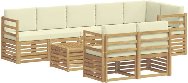 vidaXL Sofagarnitur in U-Form aus Massivholz Akazie mit Polstern in Weiß und Beige - Bild 1