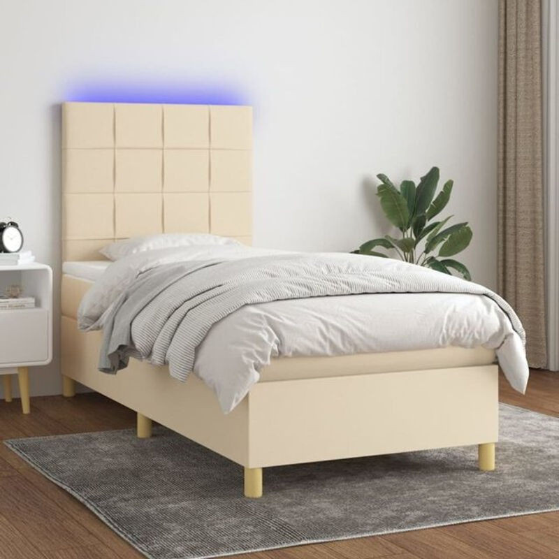vidaxl Boxspringbett mit Matratze in Beige und Weiß aus Stoff, B/T/H: 200 x 100 x 118 cm - Bild 1