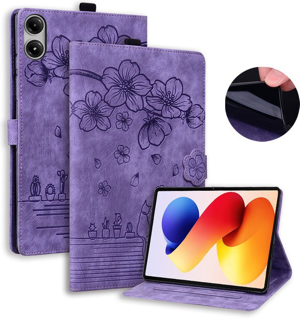 VIGENCIA Schutzhülle für Xiaomi Redmi Pad 2 Pro 12,1 Zoll aus geprägtem PU-Leder mit TPU-Innenhülle und Standfunktion in Rot und Lila - Bild 1