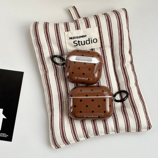 Retro Polka Dot Kopfhörerhülle mit schwarzer Ringabdeckung für Apple AirPods 1, 2, 3, 4 und Pro 2 in Schwarz und Braun - Bild 1