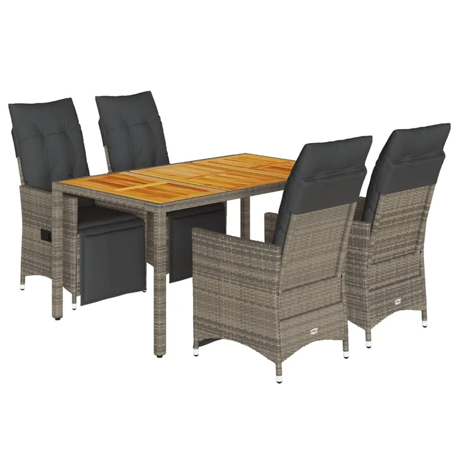 vidaXL 5-tlg Garten-Bistro-Set aus Poly Rattan und Akazienholz in Grau mit Kissen - Bild 2