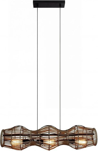 Licht-Erlebnisse Pendelleuchte aus Bambus in Braun, ovale Korbleuchte für Esstisch und Wohnzimmer, Breite: 80 cm, 4x E27 - Bild 1
