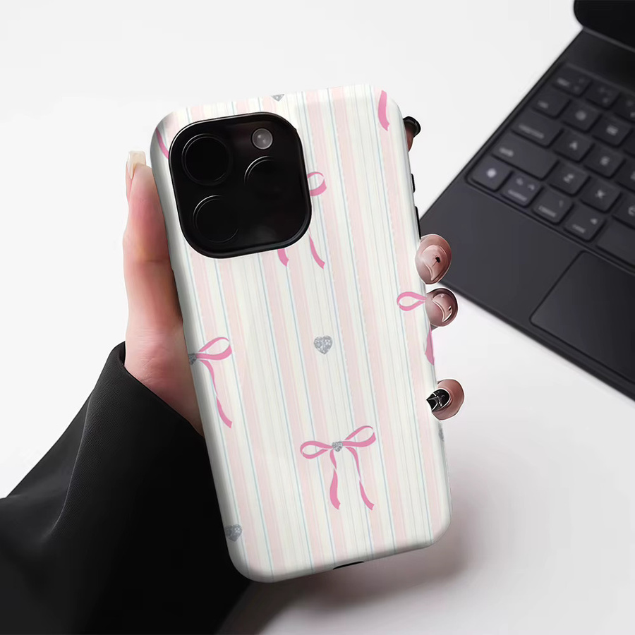 Robuste Handyhülle mit Streifen, Schleife, Diamant und Herz für Apple iPhone 17 16 15 14 13 Pro Max Plus, magnetisch, Mehrfarbig - Bild 3