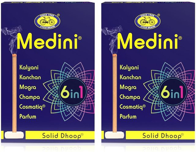 Cycle Pure Medini 6 In 1 Festes Dhoop 2er-Pack mit 60 Stäbchen, Holzkohlefrei und Bambusfrei, Natürlicher Floral-Duft in Blue für Puja und Meditation - Bild 1