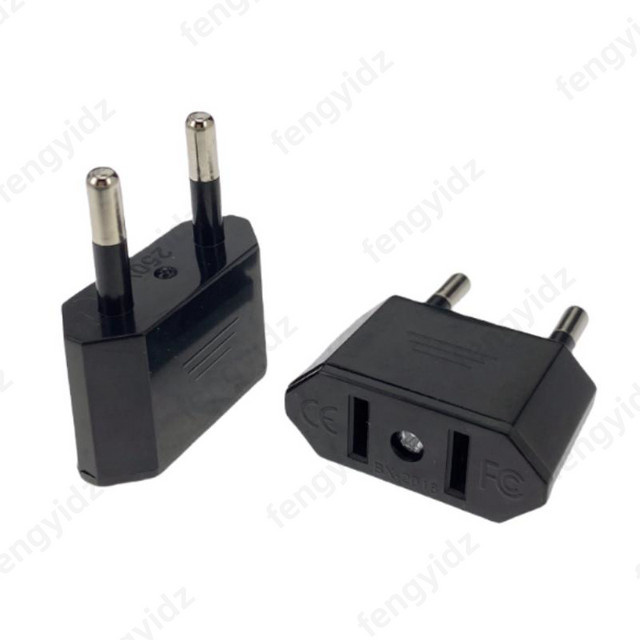 Fengyidz US-zu-EU-Steckeradapter 2-polig in Schwarz für Reisen nach Europa - Bild 1