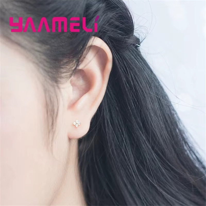 YAAMELI Ohrstecker 925 Silber, Kleeblatt, Zirkonia, Damen, Mädchen - Bild 4