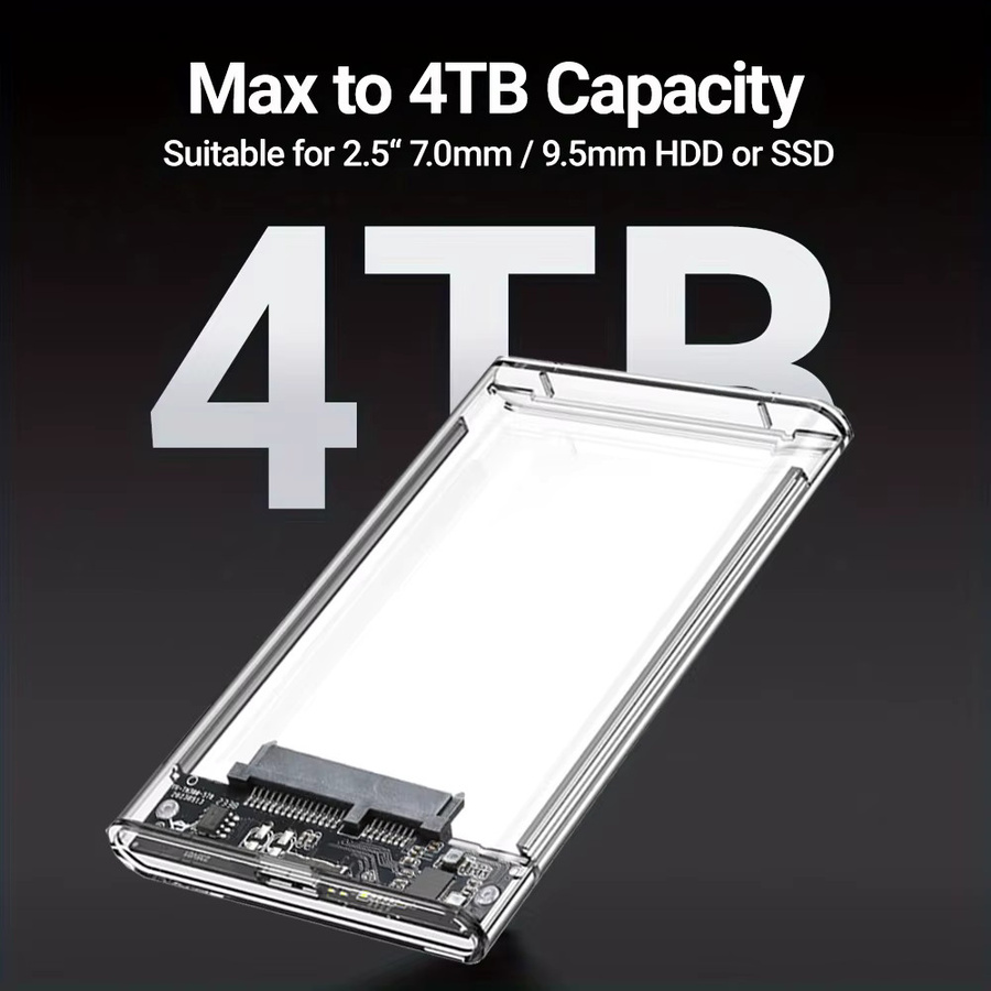 Congdi USB 3.0 zu SATA Festplattengehäuse für 2,5 Zoll HDD und SSD mit UASP Unterstützung und USB-C Anschluss, transparent - Bild 3
