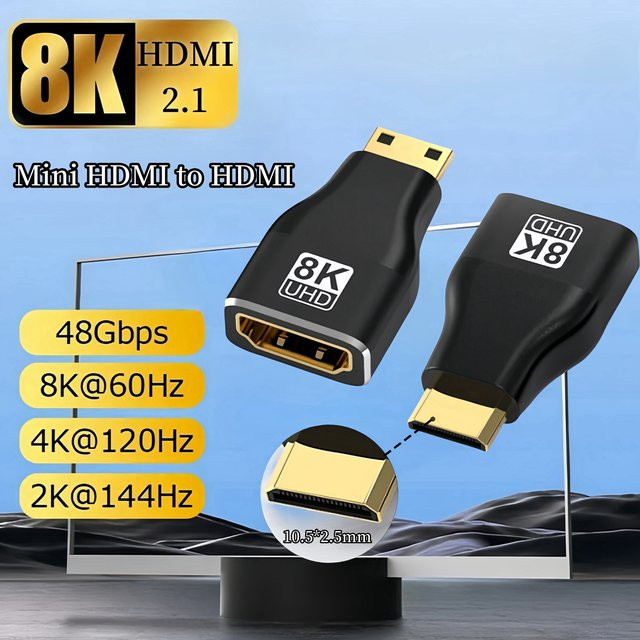 MIZIQIER Mini HDMI auf HDMI 2.1 Adapter in Schwarz für 8K 60Hz und 4K 120Hz Konverter - Bild 1