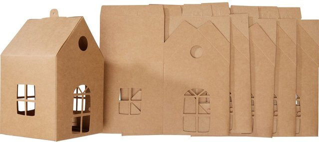 Folia Kraftkarton Häuser als Weihnachtsdeko in Beige mit Aufhängung - Bild 1