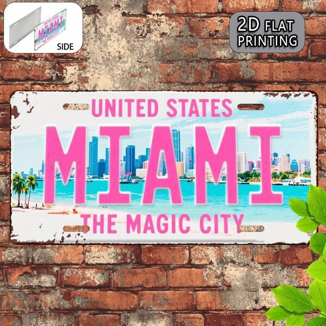 CIFBUY Miami Retro Metall-Aluminium Nummernschild Dekoratives Schild in Multicolour, B/H: 30,48 x 30,48 cm - Bild 1