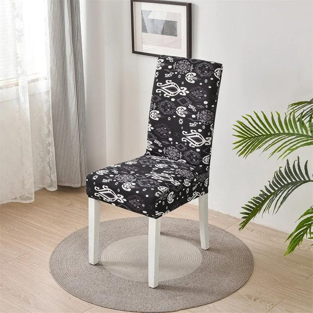 2er-Set elastische Stuhlhussen mit Blumenmuster in Schwarz für Esszimmerstühle - Bild 1