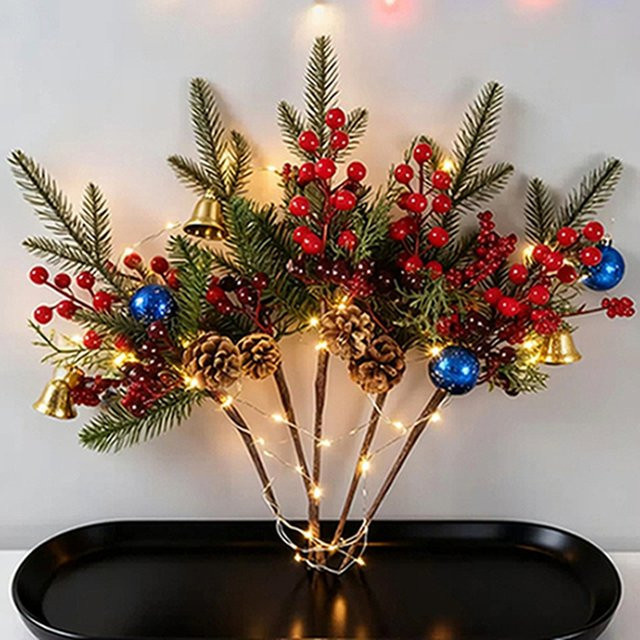 XIAOYINMO Künstliche Pflanzen mit roten Früchten als Dekorationszweige für Weihnachten, Neujahr, Hochzeiten oder den Garten in Rot - Bild 1