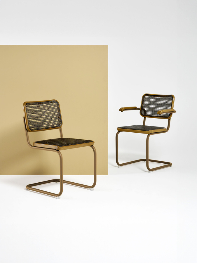 Thonet S 32 V Freischwinger mit Rohrgeflecht in Dark Melange und verchromtem Stahlrohr - Bild 2