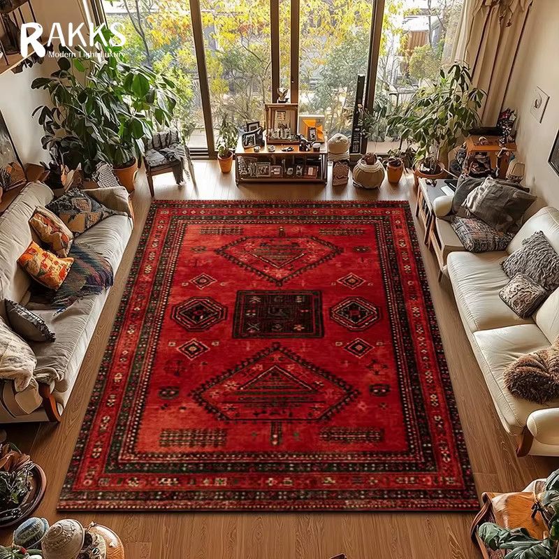 RAKKS Retro Perserteppich in Rot, rutschfester türkischer Teppich für Wohnzimmer und Schlafzimmer - Bild 2