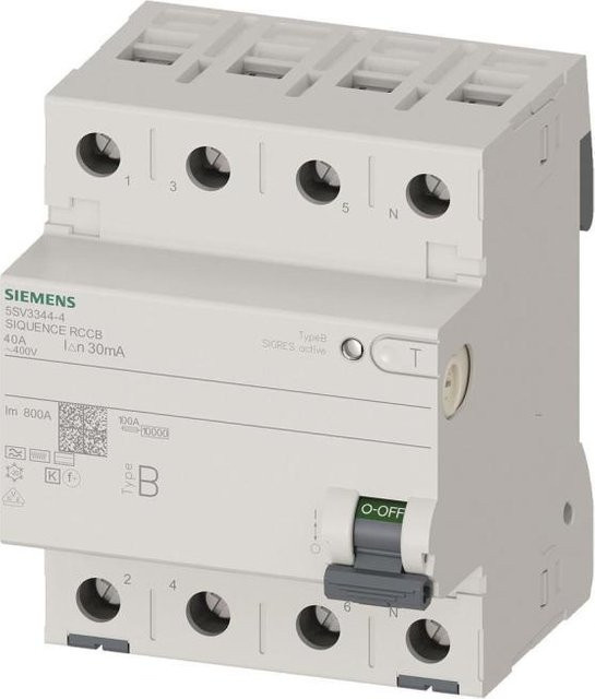 Siemens FI-Schutzschalter Typ B, 40A, 30mA, 4TE - Bild 1