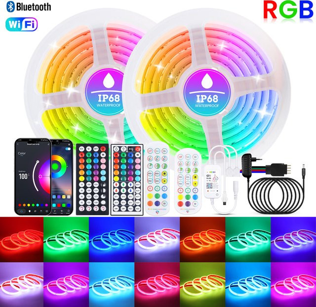 XUNATA RGB COB LED-Streifen IP68 Wasserdicht mit Wifi und Bluetooth Steuerung, Multicolour, inkl. Power Kit und Fernbedienung für Garten und Hausdekoration - Bild 1
