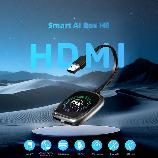 OneCarStereo Smart AI Box HE Videobox in Schwarz mit HDMI-Ausgang, Dual-WLAN und Split-Screen-Funktion für Netflix, IPTV und Google Play Store - Bild 1