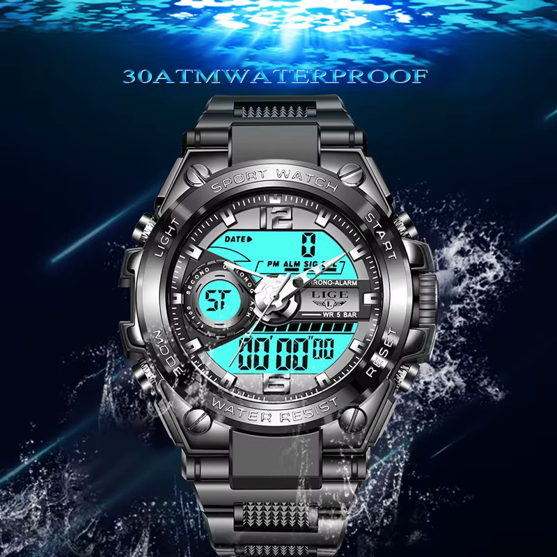 LIGE Digitaluhr, Schwarz, Herren, Rund - Bild 4