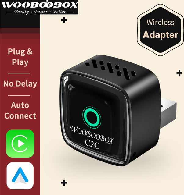 Wooboobox 2-in-1 Kabelloser CarPlay und Android Auto Adapter mit Aluminiumgehäuse in Schwarz, 5GHz USB Plug & Play Dongle für iPhone und Android - Bild 1