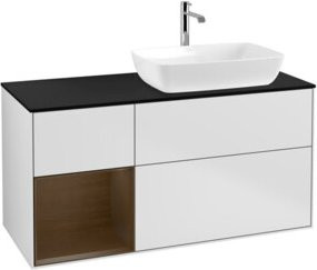 V&B Waschtischunterschrank Finion in Weiß lackiert mit Walnuss-Regal, Breite: 120 cm, Tiefe: 50,1 cm, Höhe: 50,1 cm - Bild 1