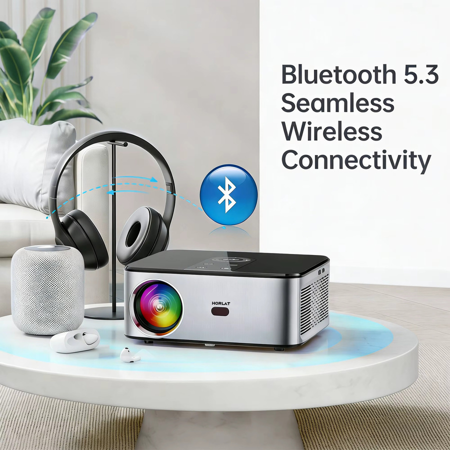 HORLAT T03 4K Projektor Android 11 Beamer in Silber mit 40000 Lumen, Full HD 1080P, 8K Unterstützung und 3D Video für Heimkino und Außenbereich - Bild 3