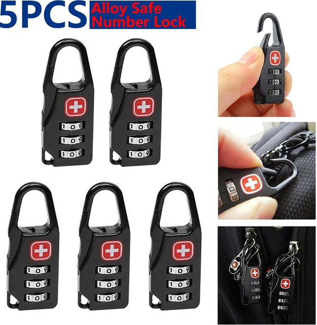UWJU Kombinationsschloss aus Legierung für Reisegepäck und Rucksäcke, Schwarz - Bild 1