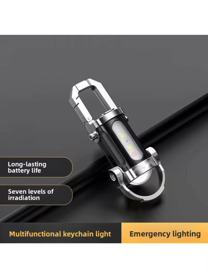 Tragbare Mini-Schlüsselanhänger-Taschenlampe in Silber als wasserdichtes Multifunktions-Notlicht mit wiederaufladbarem Akku - Bild 7