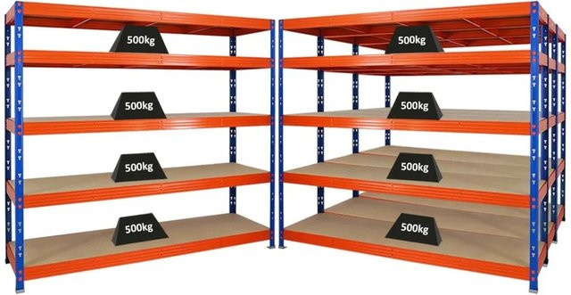 PROREGAL Rhino Schwerlastregal Set 4er Pack, Blau/Orange, H x B x T: 180 x 200 x 60 cm, 5 Ebenen mit Spanplatten, 500 kg Fachlast - Bild 1