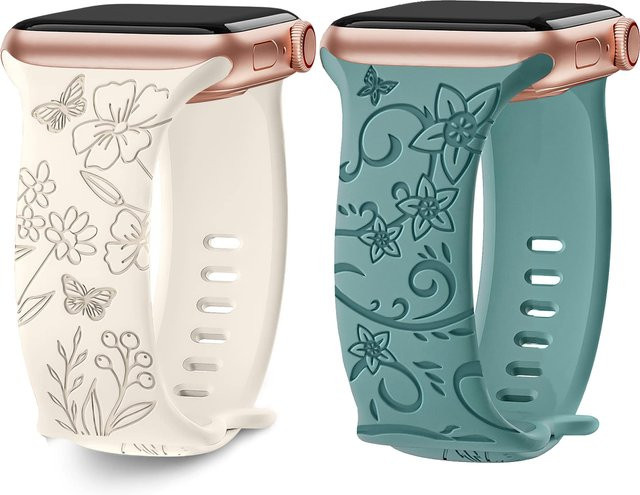 I LOVE LUO Uhrenarmband Silikon, Blumen Gravur, Weiß, Unisex - Bild 1