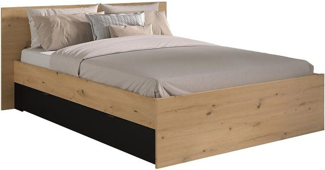 Vente-unique Bettrahmen Varly mit Schubladen in Schwarz und Naturfarben Hell, Breite: 140 cm, Tiefe: 190 cm - Bild 1