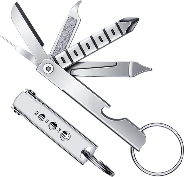 Multifunktions-Mini-Schraubendreher-Set aus Edelstahl in Silber mit Schraubenschlüssel und Flaschenöffner für Outdoor-Notfälle und Reparaturen - Bild 1