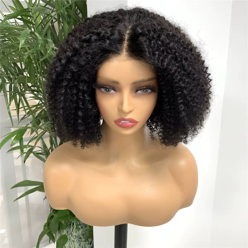 HairUGo Afro-verworrene Bob-Perücke aus Echthaar mit 4x4 Spitzenverschluss in Schwarz - Bild 3