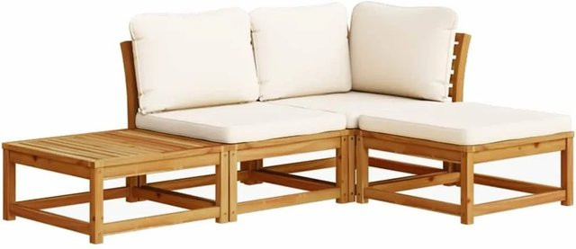 vidaXL 4-teiliges Garten-Lounge-Set aus Akazien-Massivholz mit Kissen in Beige/Creme/Weiß - Bild 1